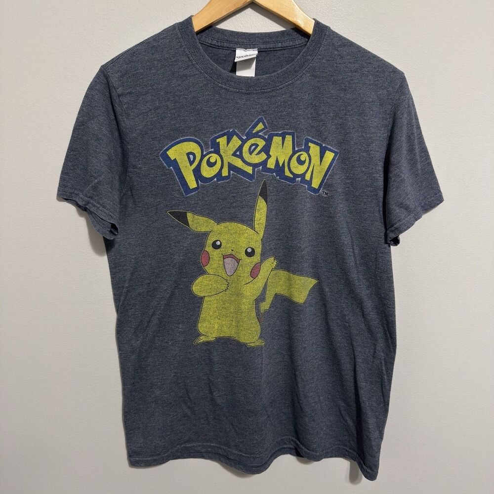 Pokemon Pikachu Graphic T Shirt 2016 Mens Medium Gray Anime Cartoon Crew Neck